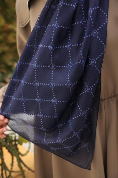 Nokta Desenli Pamuk Şal Lacivert