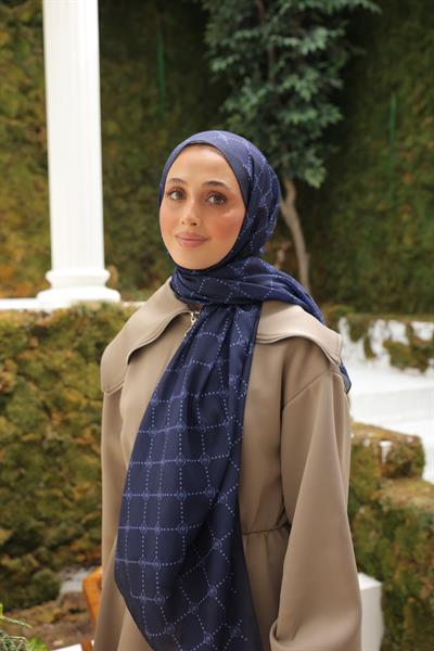 Nokta Desenli Pamuk Şal Lacivert