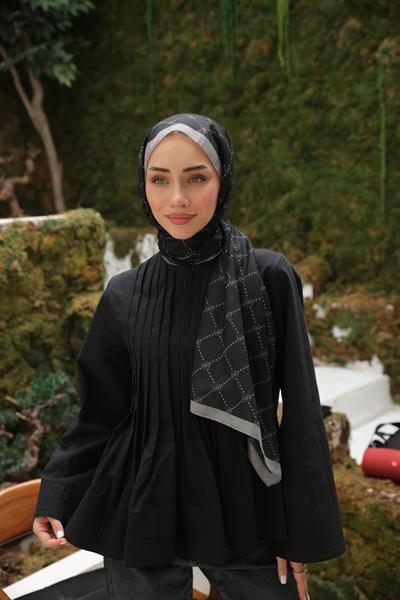 Nokta Desenli Pamuk Şal Siyah
