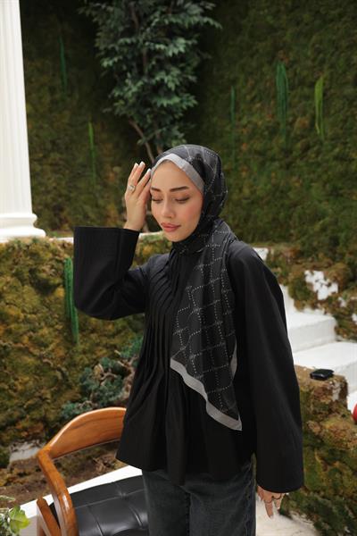 Nokta Desenli Pamuk Şal Siyah
