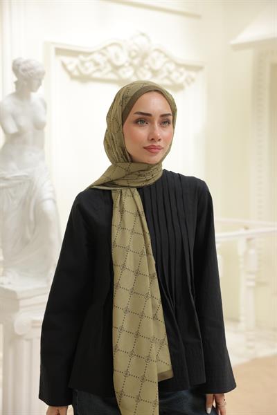 Nokta Desenli Pamuk Şal Zeytin Yeşil