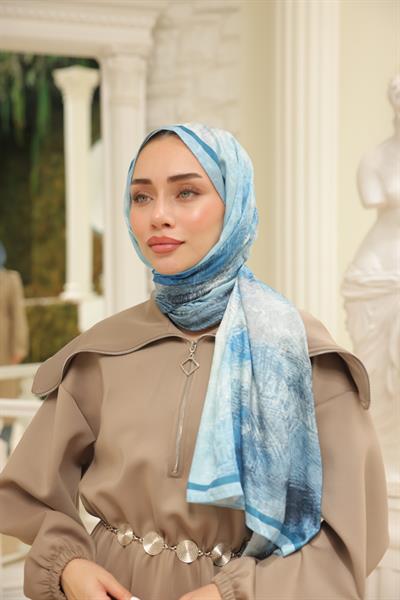 Novella Desenli Pamuk Şal Buz Mavi