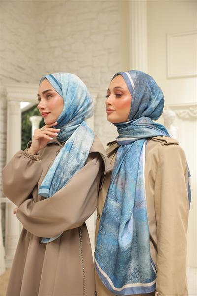 Novella Desenli Pamuk Şal Buz Mavi