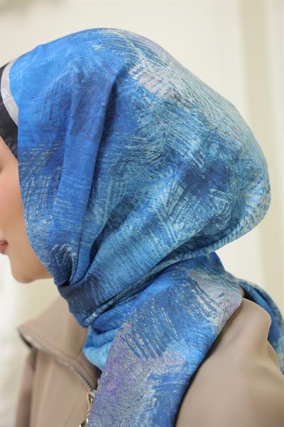 Novella Desenli Pamuk Şal Çelik Mavi