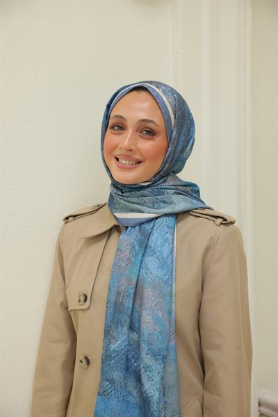 Novella Desenli Pamuk Şal Ege Mavisi