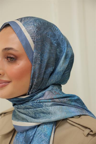 Novella Desenli Pamuk Şal Ege Mavisi