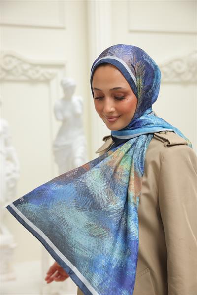 Novella Desenli Pamuk Şal Gece Mavisi