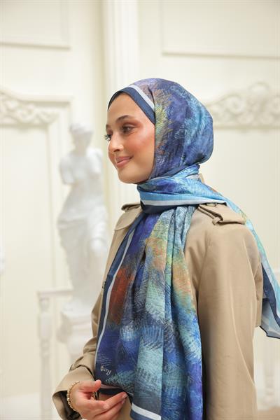 Novella Desenli Pamuk Şal Gece Mavisi