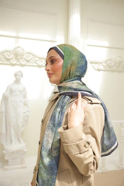 Novella Desenli Pamuk Şal Lacivert