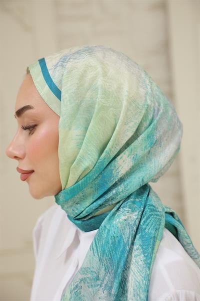 Novella Desenli Pamuk Şal Turkuaz