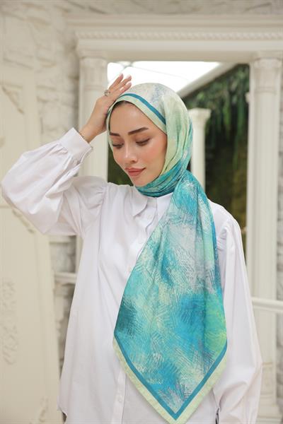 Novella Desenli Pamuk Şal Turkuaz