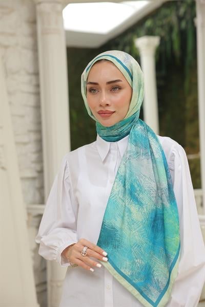 Novella Desenli Pamuk Şal Turkuaz