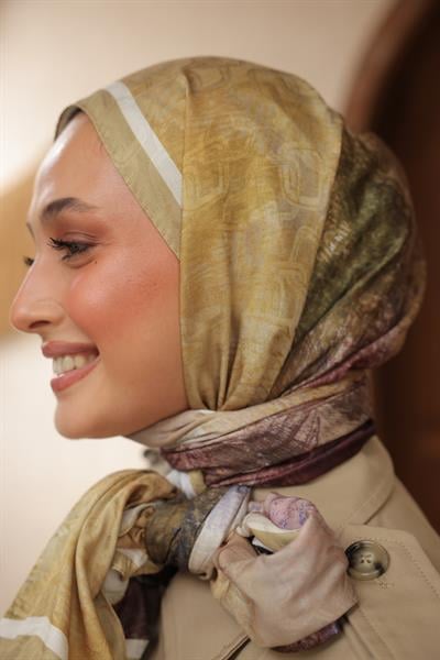 Novella Desenli Pamuk Şal Yağ Yeşili