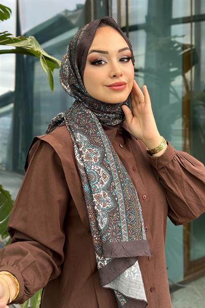 Paisley Desen Kraş Şal Kahve Safran