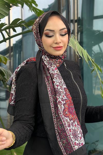 Paisley Desen Kraş Şal Vişne Siyah