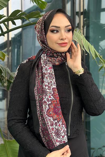 Paisley Desen Kraş Şal Vişne Siyah