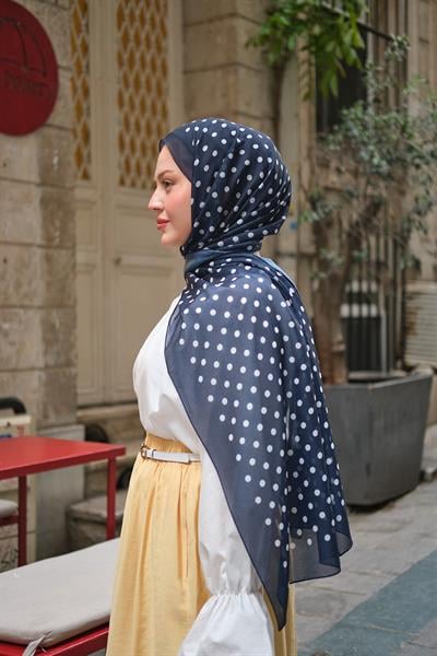 Puan Desen Fransız İpeği Şal Lacivert