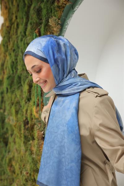 Ramona Desenli Pamuk Şal Deniz Mavi