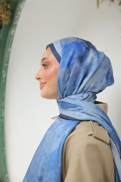 Ramona Desenli Pamuk Şal Deniz Mavi