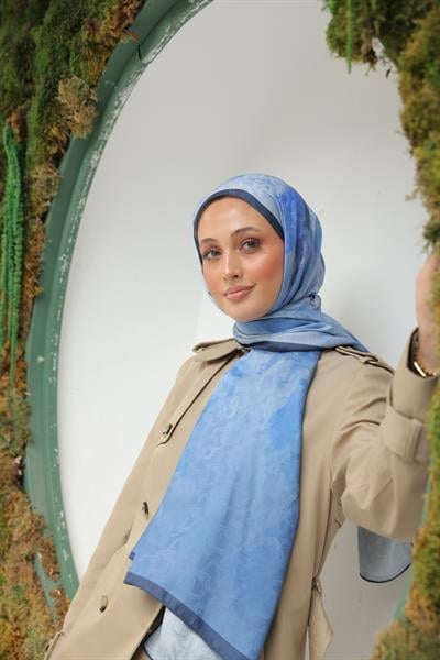 Ramona Desenli Pamuk Şal Deniz Mavi