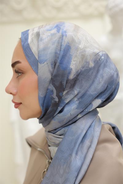 Ramona Desenli Pamuk Şal Soft Mavi