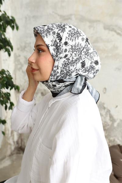 Riva Desen Bambu Kraş Eşarp Beyaz