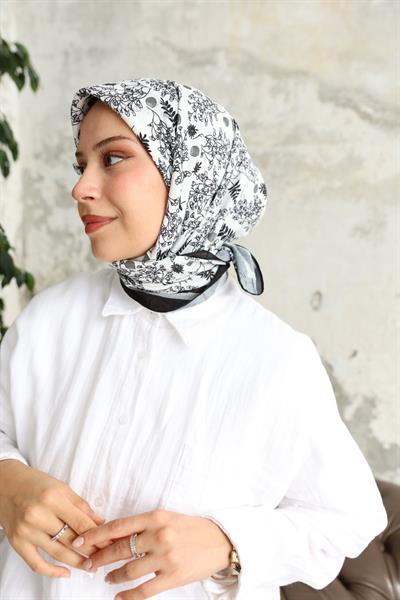 Riva Desen Bambu Kraş Eşarp Beyaz