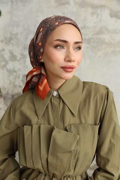 Riva Desen Bambu Kraş Eşarp Koyu Vizon