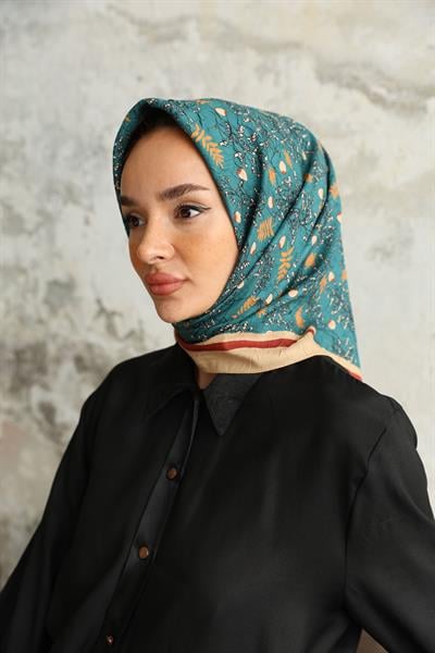 Riva Desen Bambu Kraş Eşarp Petrol Yeşili