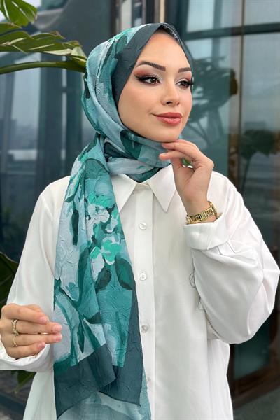 Rose Desen Kraş Şal Çam Yeşil