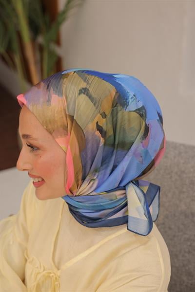 Rose Desen Modal Eşarp Deniz Mavisi