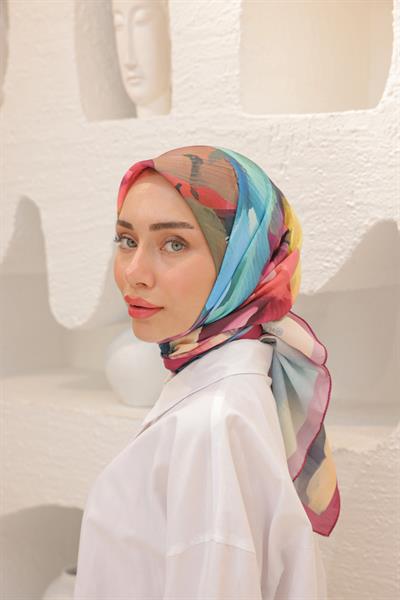 Rose Desen Modal Eşarp Kızıl Mavi