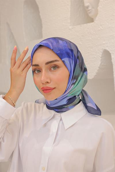 Rose Desen Modal Eşarp Mavi Yeşil