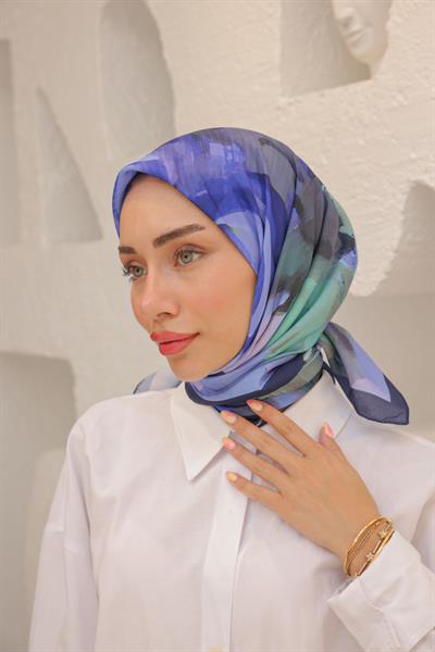 Rose Desen Modal Eşarp Mavi Yeşil