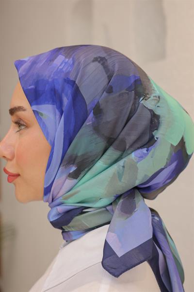 Rose Desen Modal Eşarp Mavi Yeşil