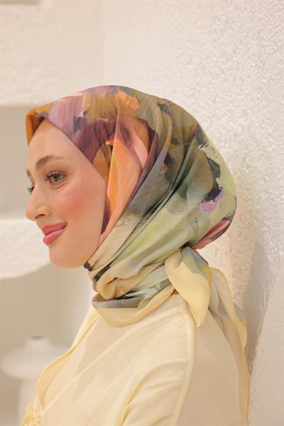 Rose Desen Modal Eşarp Sarı