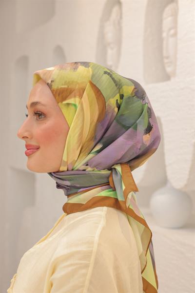 Rose Desen Modal Eşarp Taba Yeşil