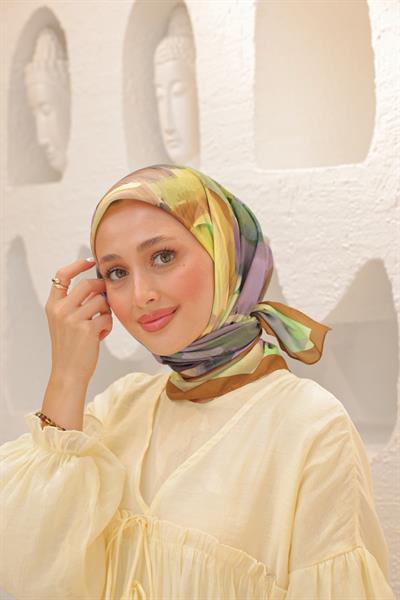 Rose Desen Modal Eşarp Taba Yeşil