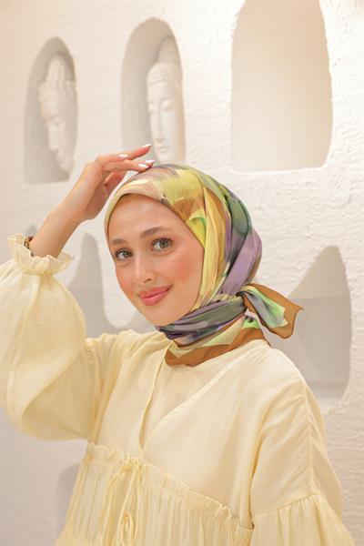 Rose Desen Modal Eşarp Taba Yeşil