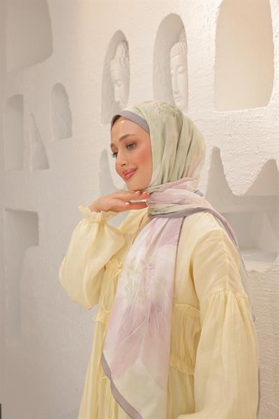 Rosella Desenli Pamuk Şal Uçuk Gri