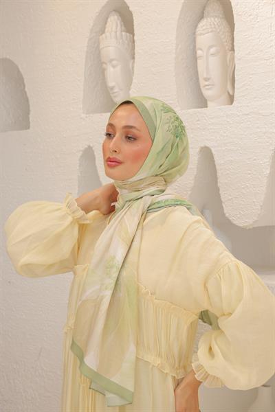 Rosella Desenli Pamuk Şal Uçuk Yeşil