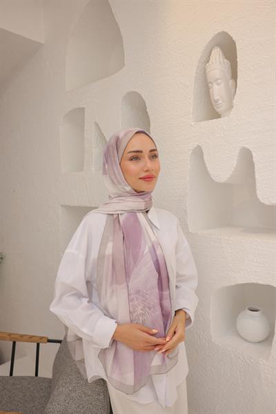 Rosella Desenli Pamuk Şal Vizon Lila