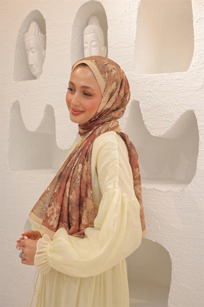 Tulip Desenli Pamuk Şal Bej