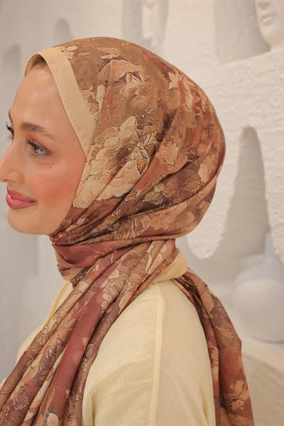 Tulip Desenli Pamuk Şal Bej