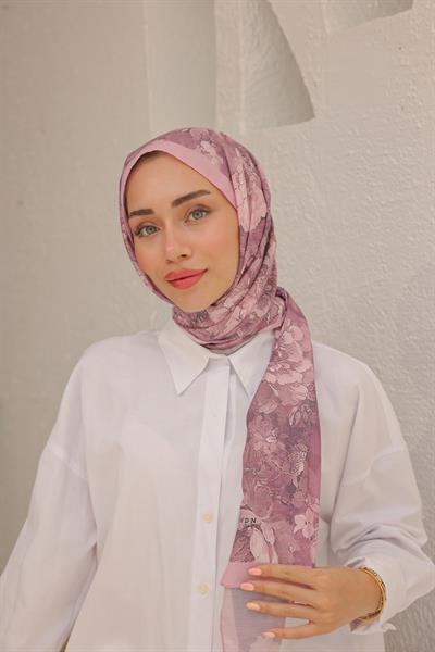 Tulip Desenli Pamuk Şal Pudra