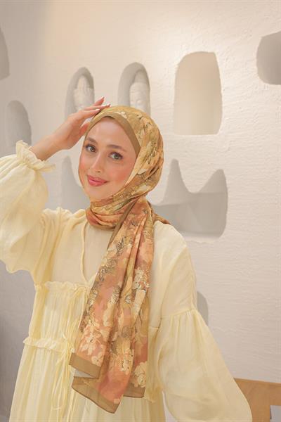 Tulip Desenli Pamuk Şal Safran