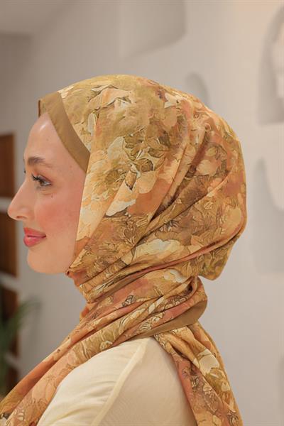 Tulip Desenli Pamuk Şal Safran