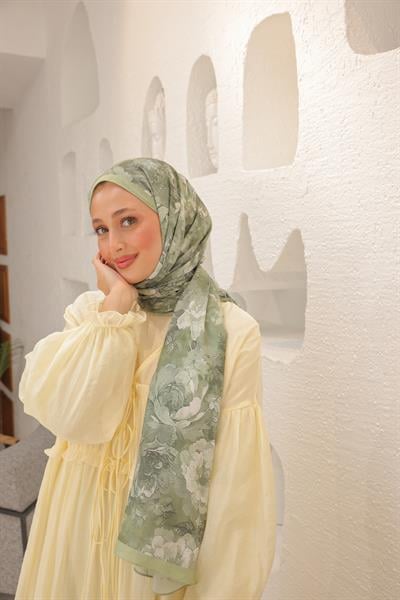 Tulip Desenli Pamuk Şal Soft Yeşil