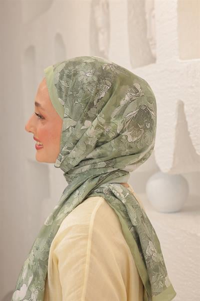 Tulip Desenli Pamuk Şal Soft Yeşil