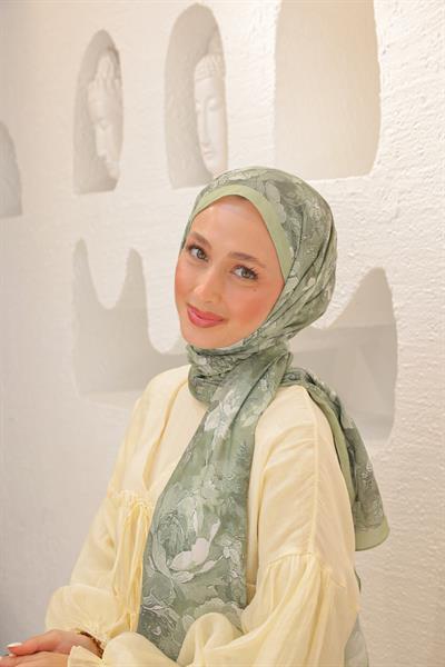 Tulip Desenli Pamuk Şal Soft Yeşil